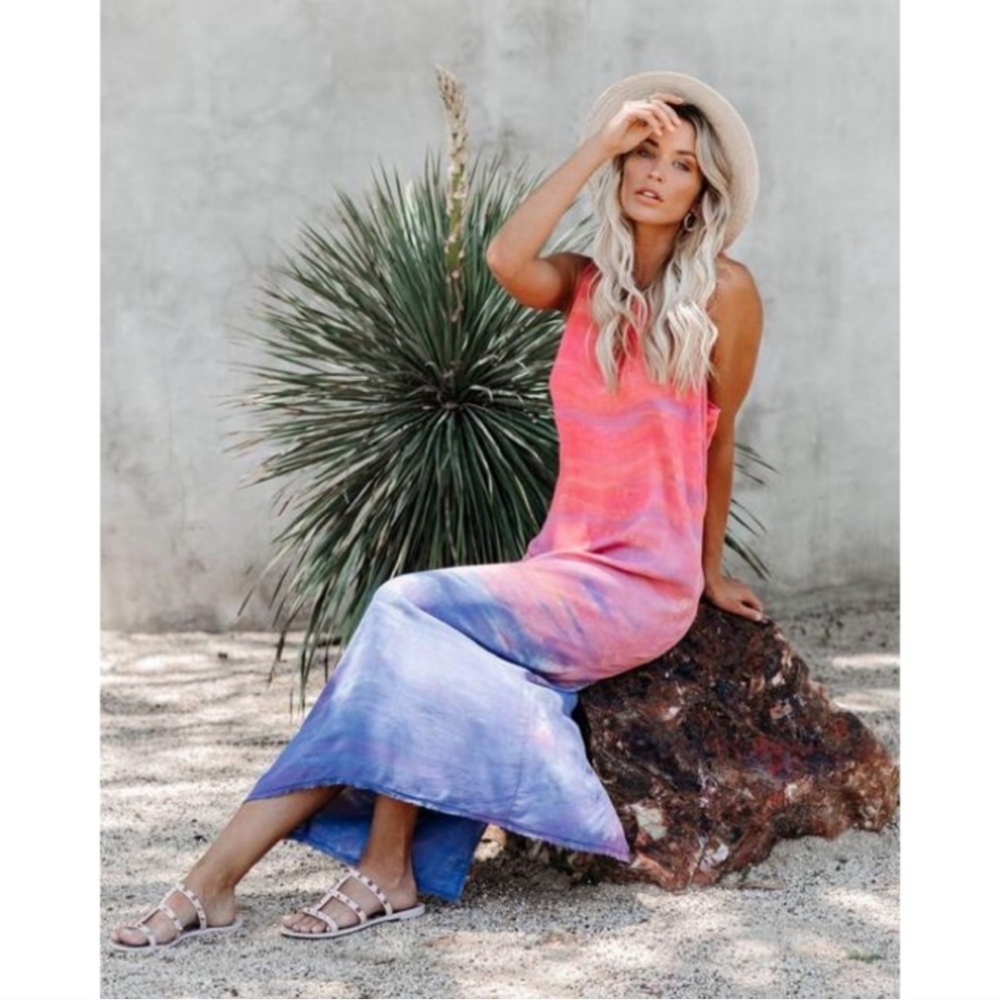 SAM & LAVI Sunset Soiree Frayed Ombre Maxi Dress sz M Women's